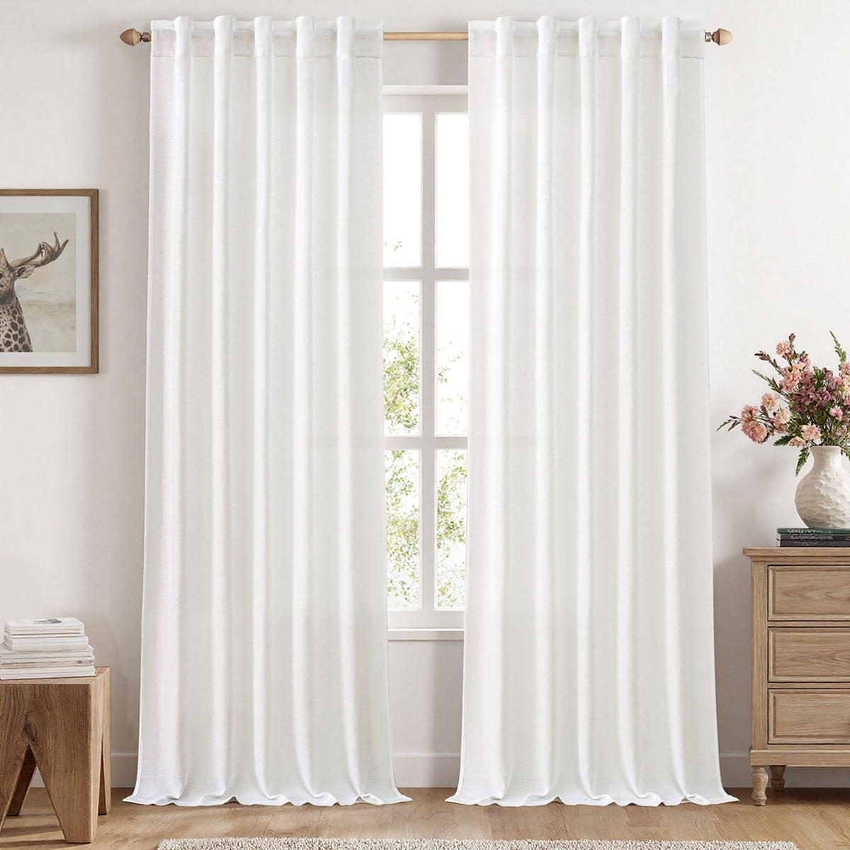 MIULEE Faux Linen Curtains 84 Inch Length 2 Panels Natural Semi Sheer Curtain with Back Tab Rod Pocket, Light Filtering Window Privacy Burlap Drapes for Living Room Bedroom 42W x 84L Linen