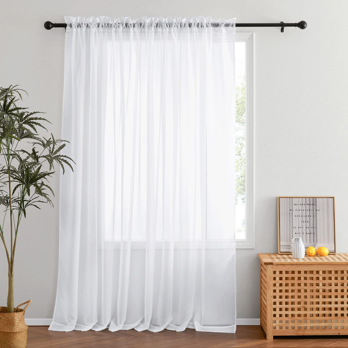 NICETOWN Sheer Curtain for Sliding Door - Extra Width & Length Solid Voile Window Drape Panel for Patio/Living Room (1 Piece, W100 x L108, White)