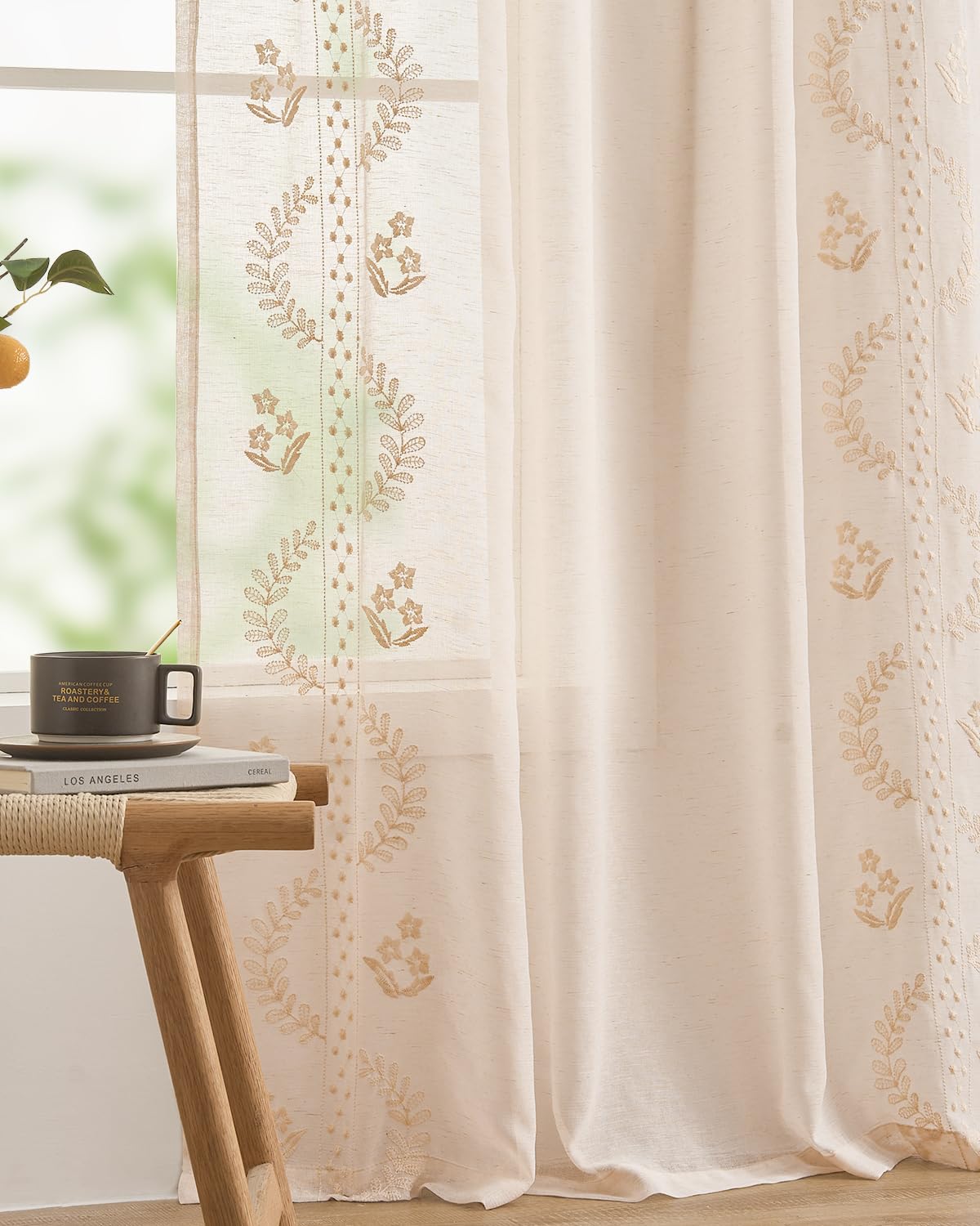 jinchan Floral Sheer Curtains, Back Tab 50x84 Inch, 2 Panels Green