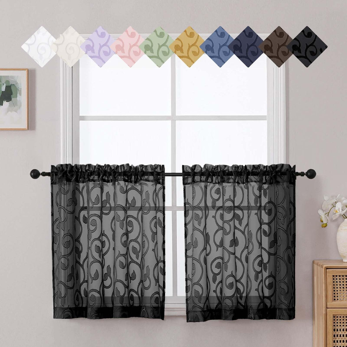 Dusty Blue Sheer Curtains for Bedroom Living Room 72 Inches Long 2 Panels Set, Soft Airy Geometric Jacquard Clip Curtains Drapes, Modern Rod Pocket Door Curtain, 2Pcs Each 42" Wx72 L Inch
