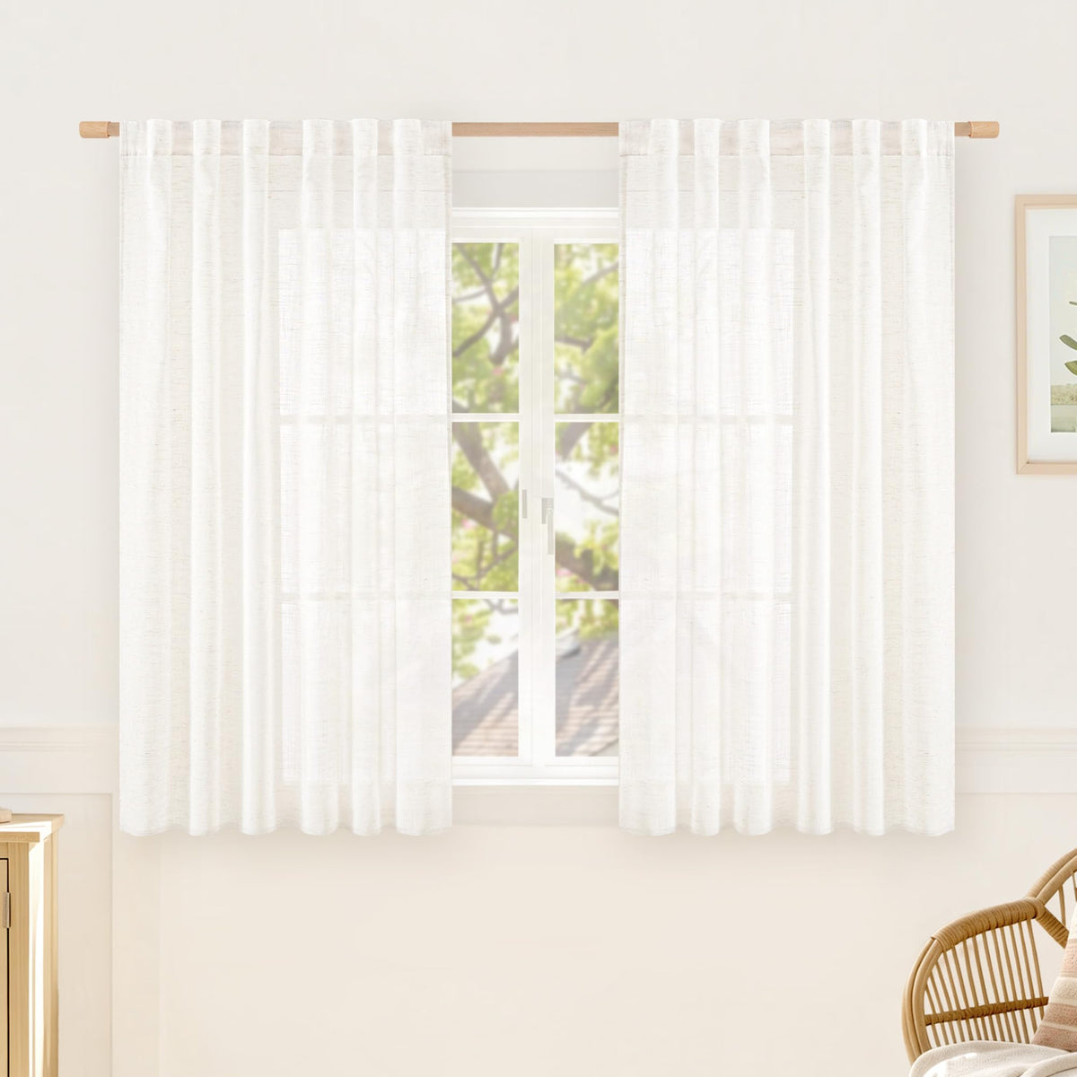 LAMIT Linen Semi Sheer Curtains 84 Inches Long for Living Room 2 Panels