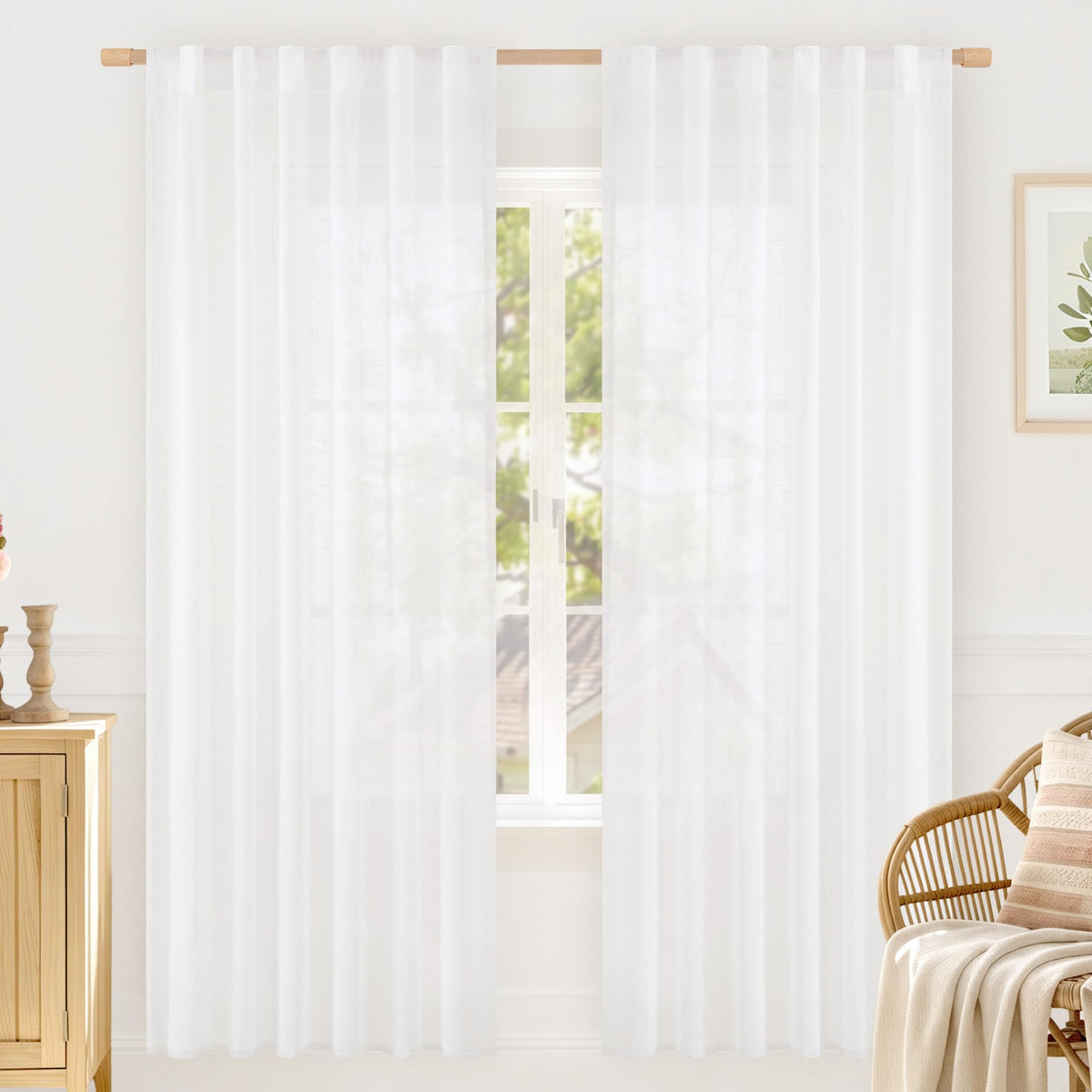 LAMIT Linen Semi Sheer Curtains 84 Inches Long for Living Room 2 Panels