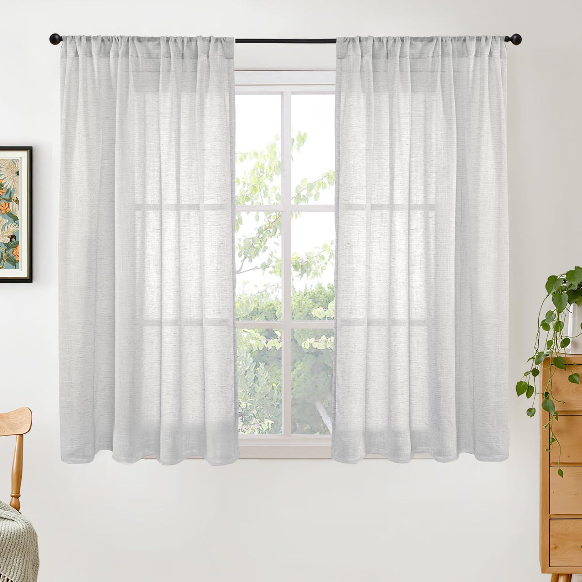 BGment Linen Sheer Curtains 84 Inches Long 2 Panels Set for Living Room