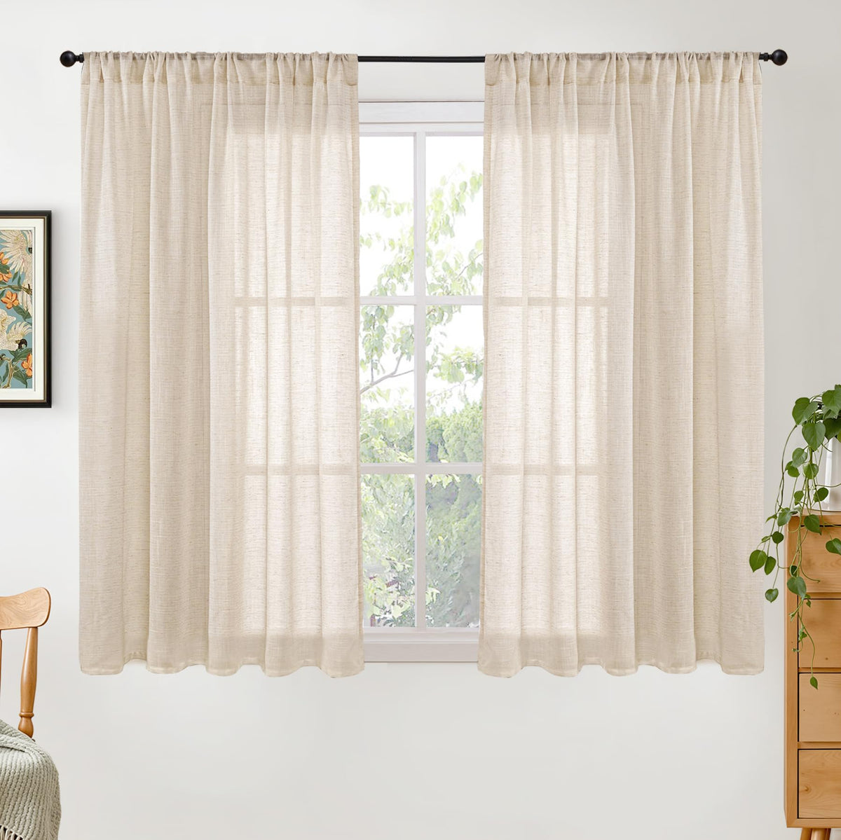 BGment Linen Sheer Curtains 84 Inches Long 2 Panels Set for Living Room