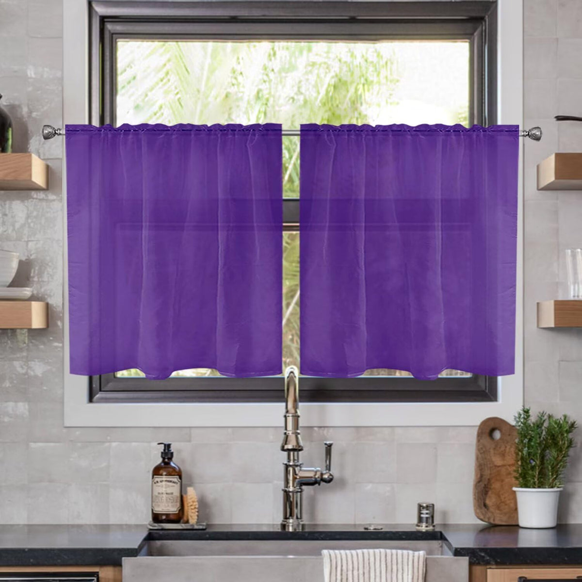 youleyar Solid Sheer Rod Pocket Curtain Voile Draperies 2 Panels White Beige Black Grey Coffee 52 Inch Width 84 Inch Long 1 Pair for Kitchen Bedroom Children Living Room Yard (Orange,52Wｘ84L)