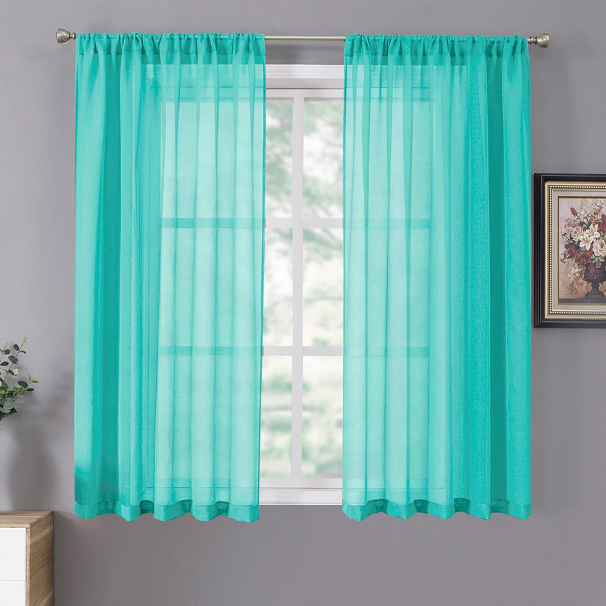 Tollpiz Sheer Curtains Linen Textured Bedroom Curtain Sheers Light Filtering Rod Pocket Voile Curtains for Living Room, 54 x 63 inches Long, White, Set of 2 Panels