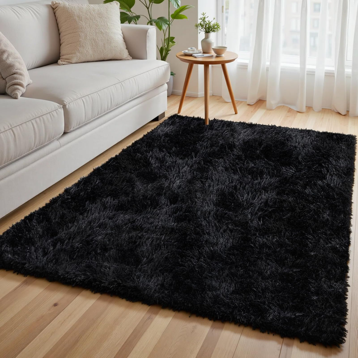 6x9 Black Fluffy Fuzzy Shag Area Rug for Living Room, Bedroom, Dorm Carpet