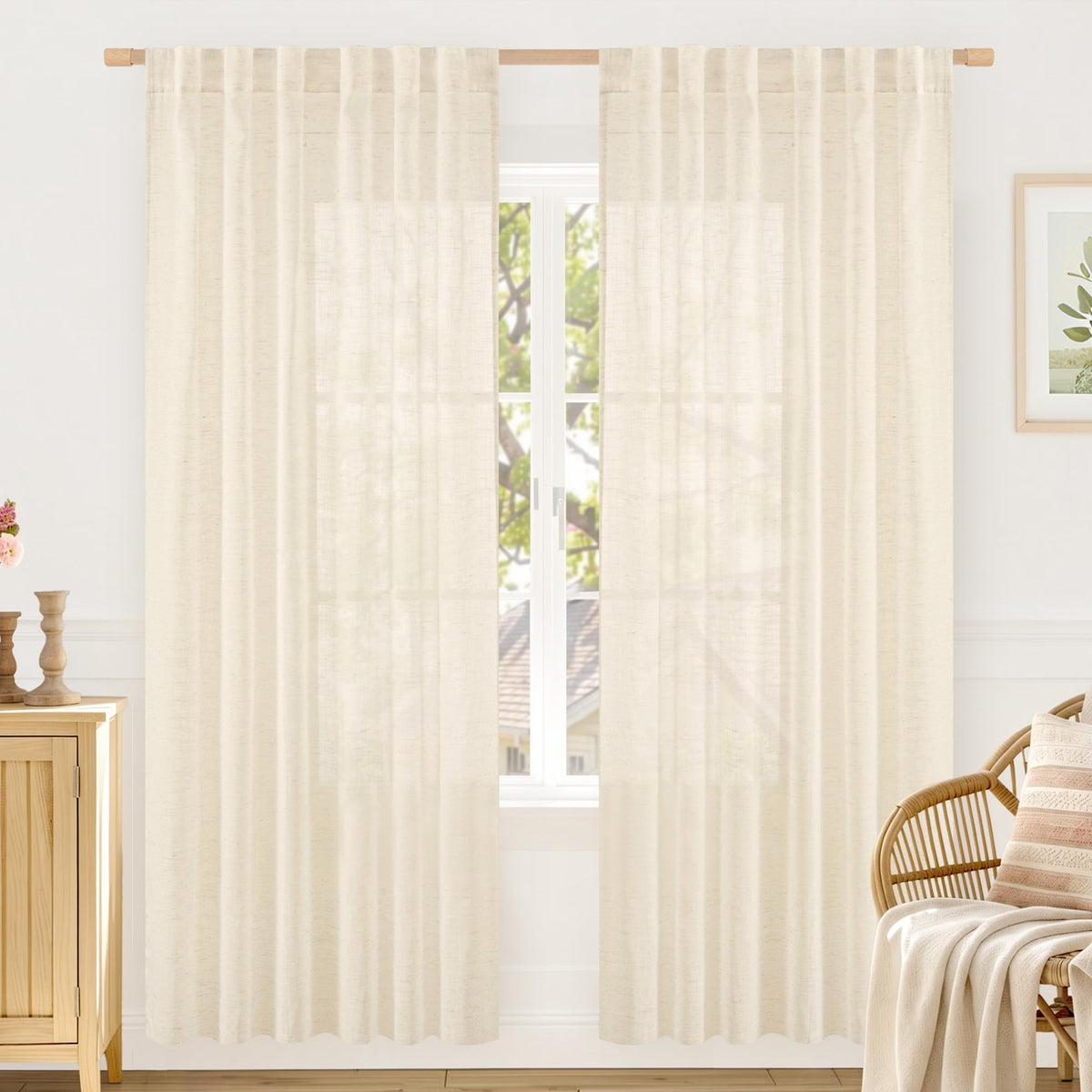 LAMIT Linen Semi Sheer Curtains 84 Inches Long for Living Room 2 Panels