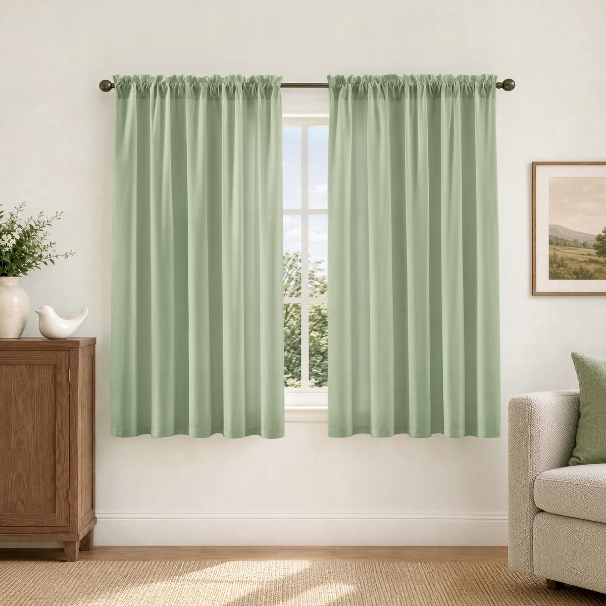 HOMEIDEAS Non-See-Through White Privacy Semi Sheer Curtains, 52 X 84 Inches