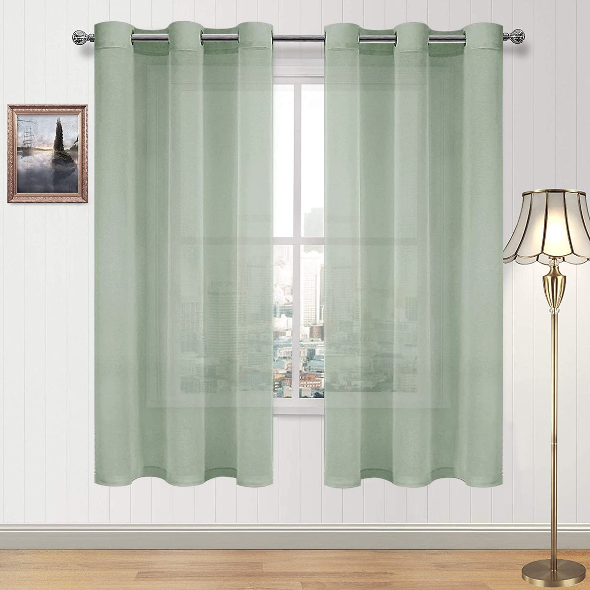 DWCN White Sheer Curtains Linen Look Semi Transparent Voile Grommet White Curtains for Living Dining Room Drapes 52 x 84 Inch Long, Set of 2 Panels