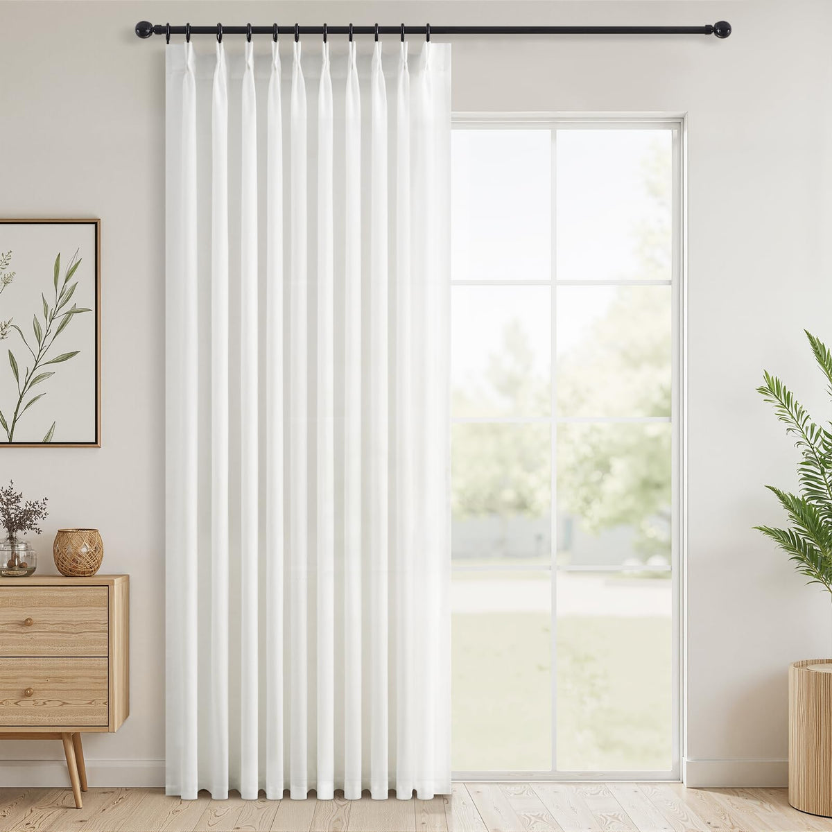 96 Inches Long Pinch Pleated Semi Sheer Curtains,Natural Linen Blended Light Filtering Window Curtains 96 Length 2 Panels for Living Room Bedroom Pinch Pleat Drapes with Hooks 2 Panels 40" Wx96 L