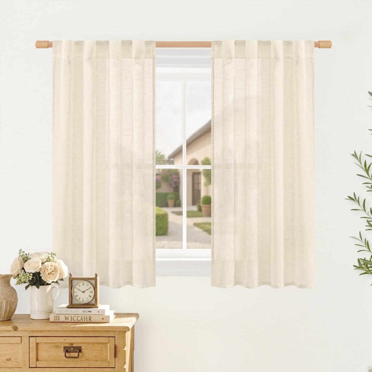 LAMIT Linen Semi Sheer Curtains 84 Inches Long for Living Room 2 Panels