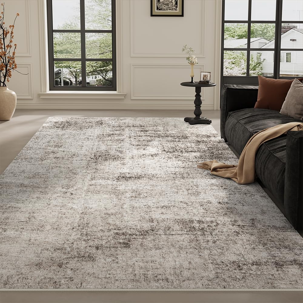 8x10 Pink Gray Washable Area Rug for Living Room, Vintage Print