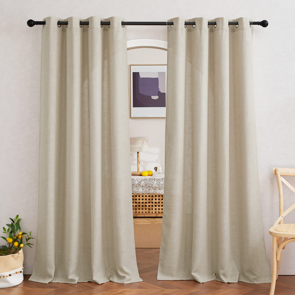 NICETOWN White Sheer Linen Curtains 84 Inch Length 2 Panels Set, W52xL84
