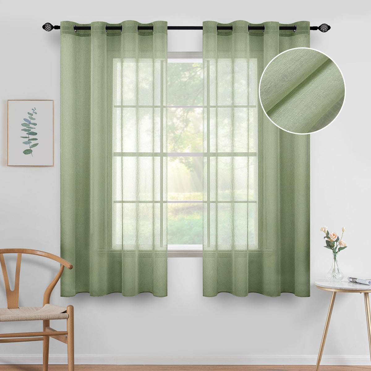 MIULEE Ivory Sheer Curtains Linen Textured Panels 54X84 Inches