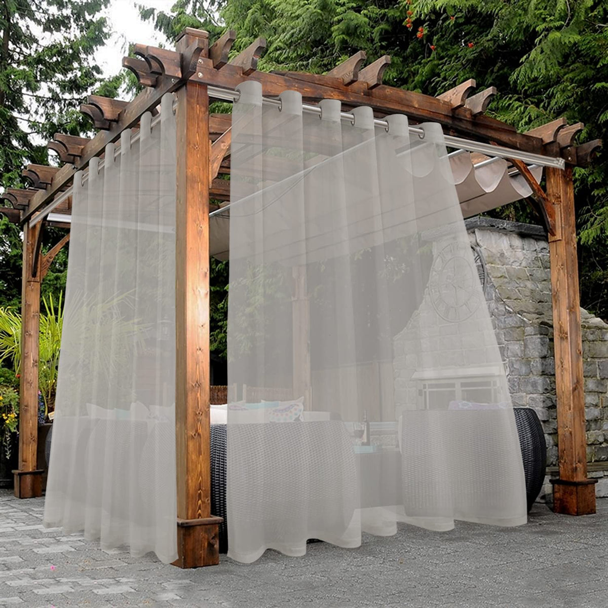 BONZER White Outdoor Sheer Curtains for Patio Waterproof 2 Panels