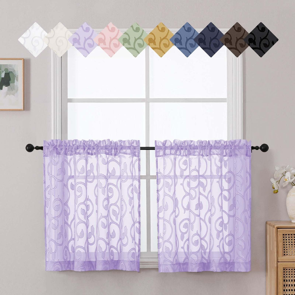 Dusty Blue Sheer Curtains for Bedroom Living Room 72 Inches Long 2 Panels Set, Soft Airy Geometric Jacquard Clip Curtains Drapes, Modern Rod Pocket Door Curtain, 2Pcs Each 42" Wx72 L Inch