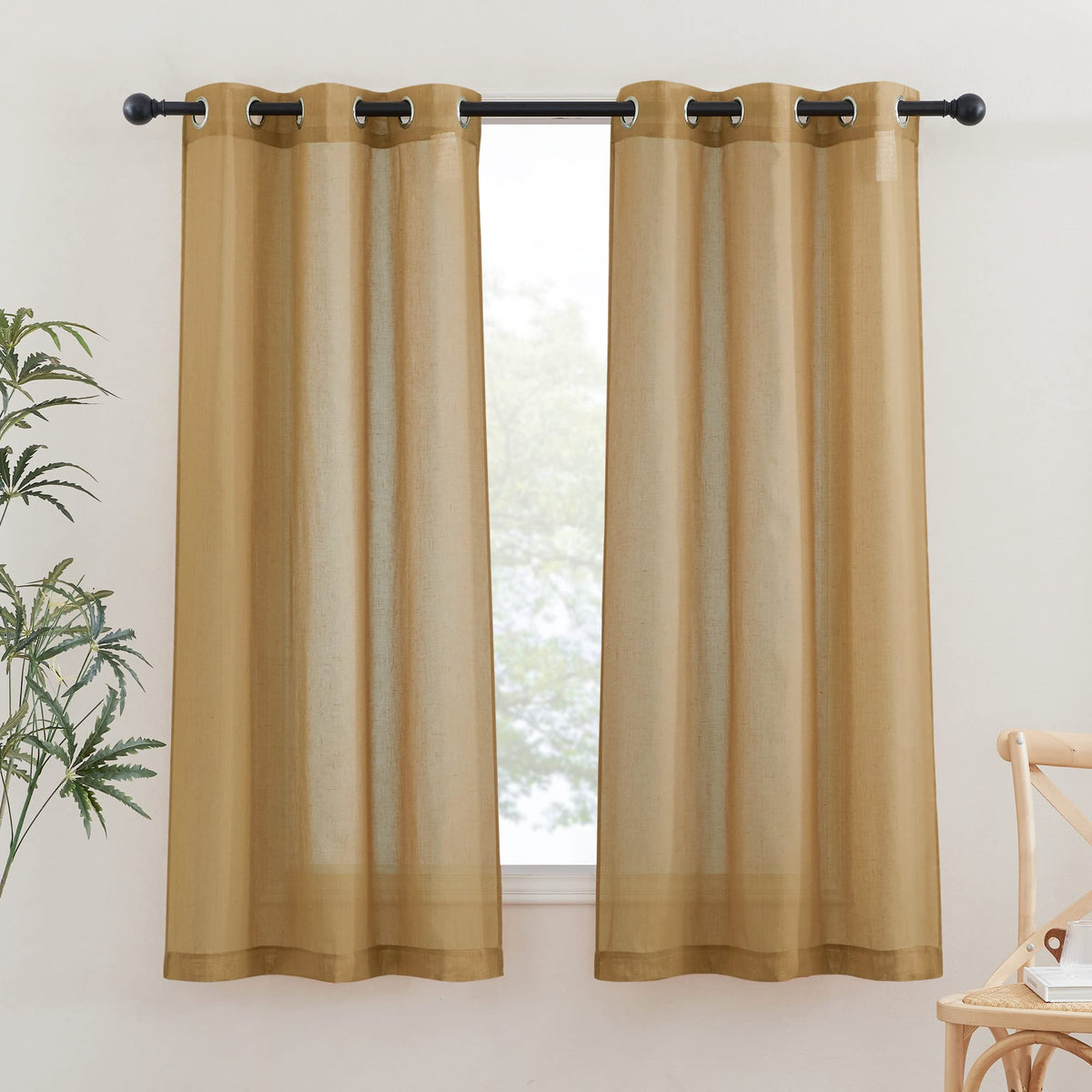 NICETOWN White Sheer Linen Curtains 84 Inch Length 2 Panels Set, W52xL84