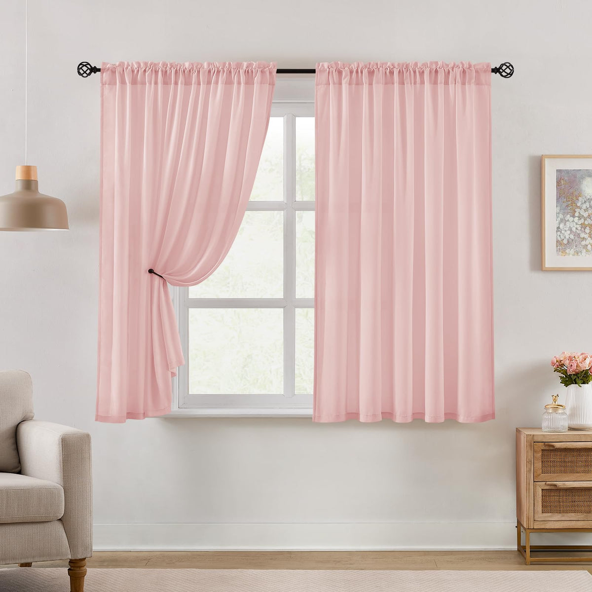 HOMEIDEAS Non-See-Through White Privacy Semi Sheer Curtains, 52 X 84 Inches