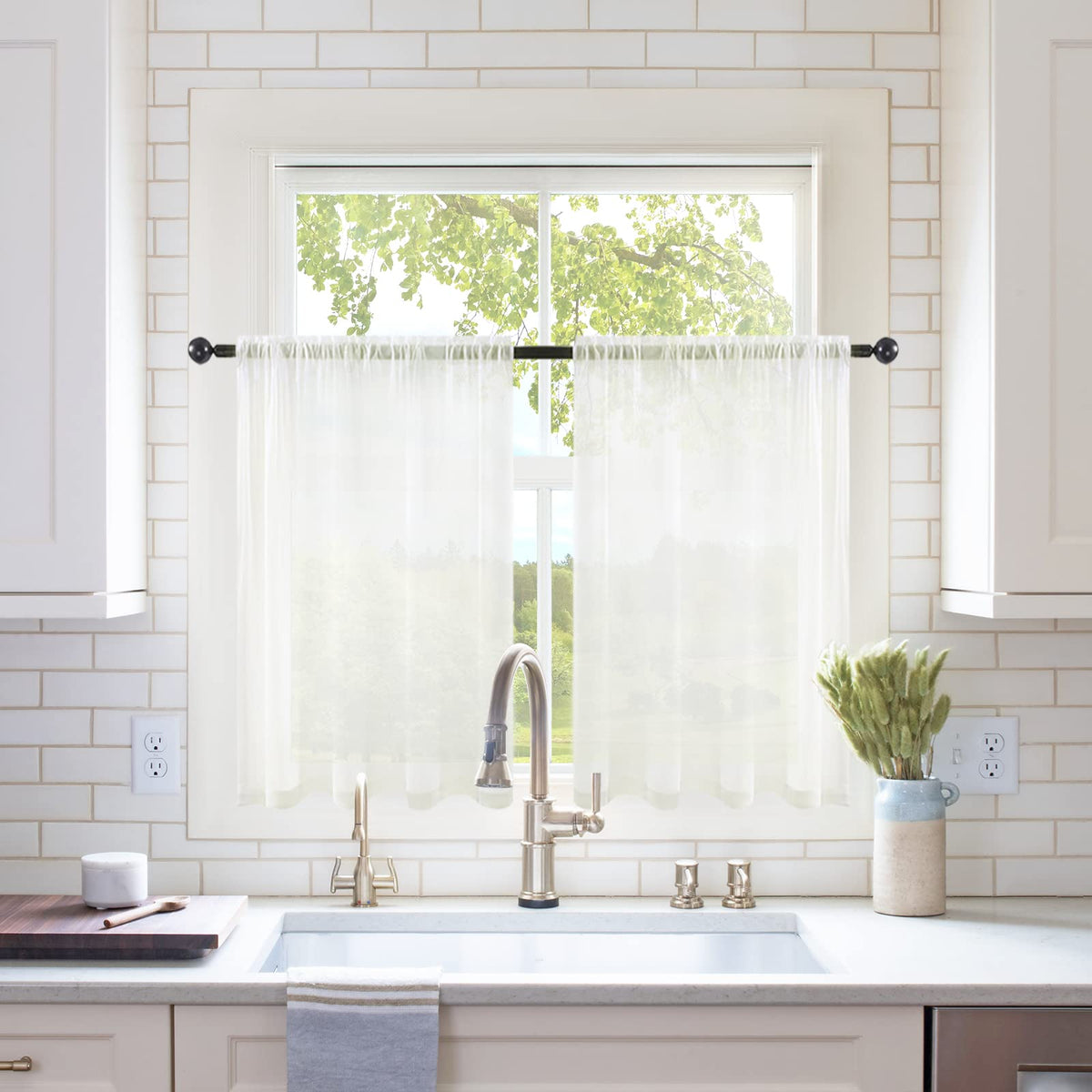 MIULEE 2 Panels White Sheer Curtains for Living Room 54 X 105 Inches