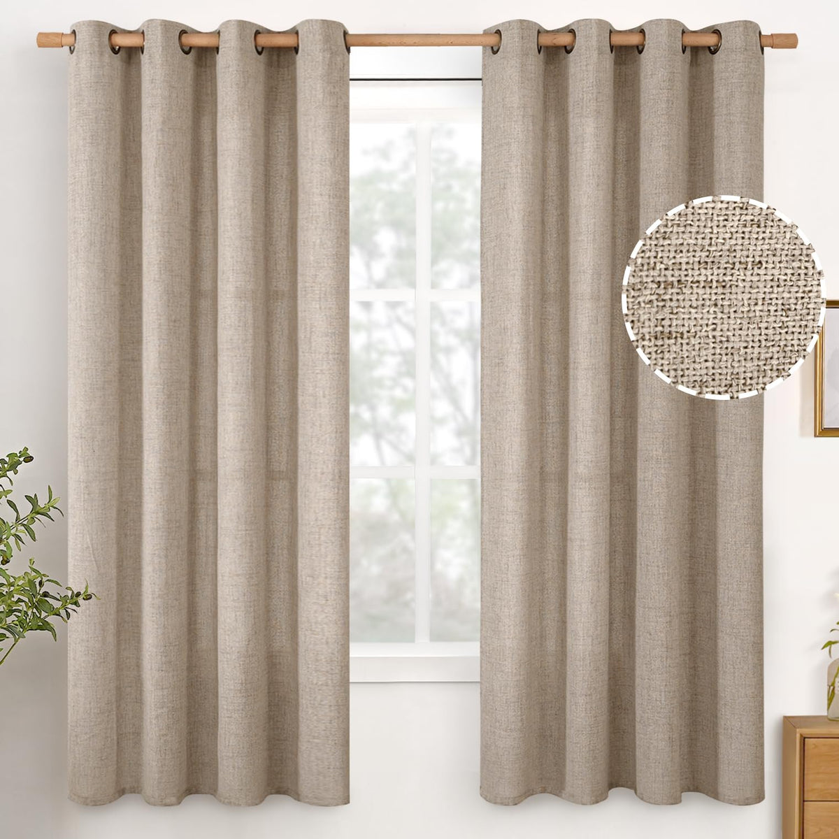 YoungsTex Linen Semi Sheer Curtains 63 Inch Length, Light Filtering Drapes