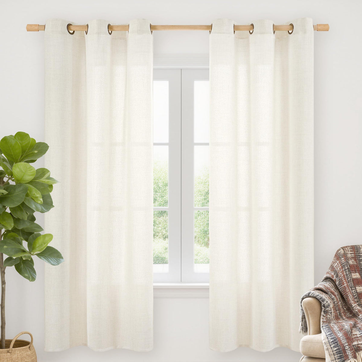 YoungsTex Linen Semi Sheer Curtains 63 Inch Length, Light Filtering Drapes