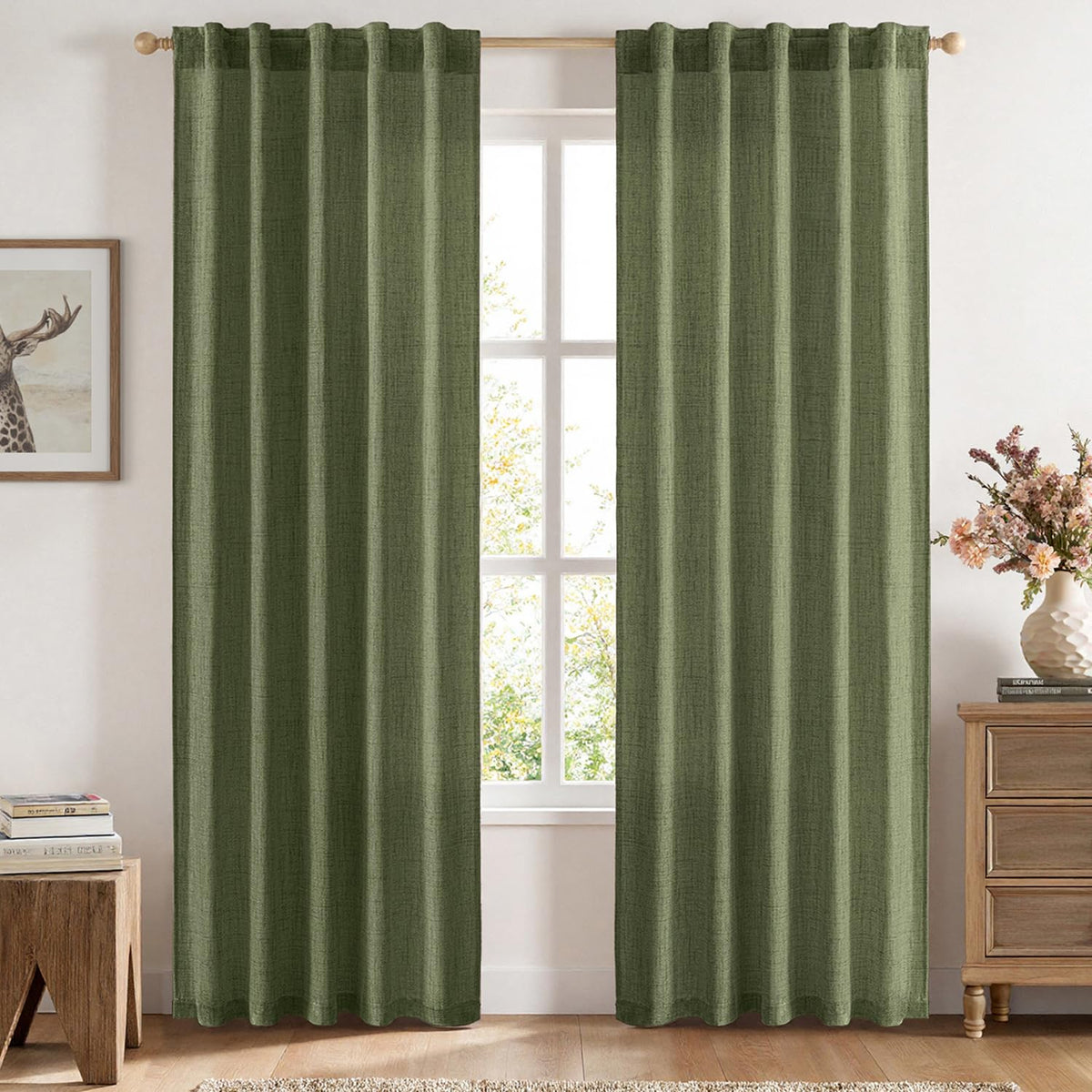 MIULEE Faux Linen Curtains 84 Inch Length 2 Panels Natural Semi Sheer Curtain with Back Tab Rod Pocket, Light Filtering Window Privacy Burlap Drapes for Living Room Bedroom 42W x 84L Linen