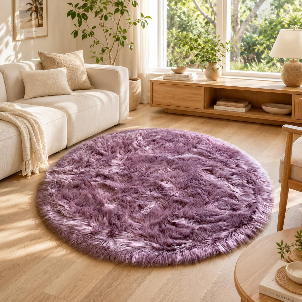 EasyJoy Ultra Soft Fluffy/Fuzzy Shaggy Area Rug Faux Fur Chair Cover Seat Pad for Bedroom Floor Sofa Living Room (2 x 6 ft Sheepskin, Beige)
