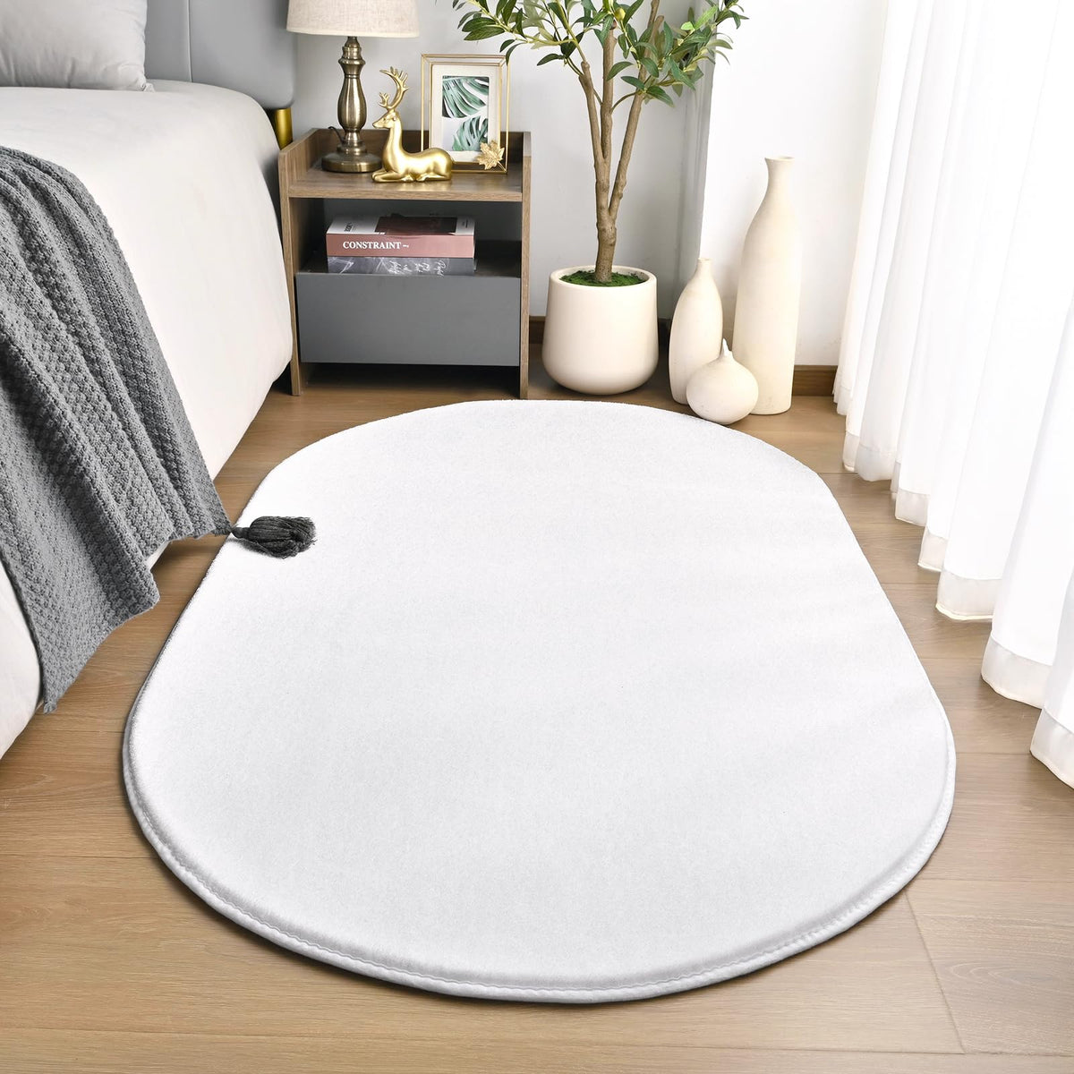 Amearea Soft Oval Rugs for Bedroom, 2.6 x 5.3 Black Bedroom Bedside Rug