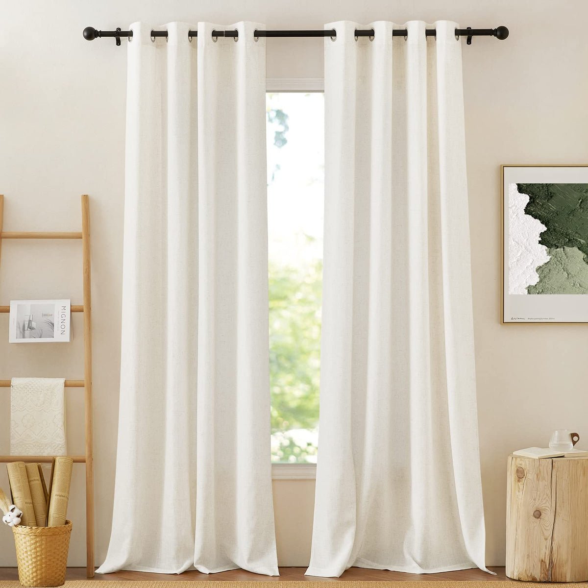 NICETOWN White Sheer Linen Curtains 84 Inch Length 2 Panels Set, W52xL84