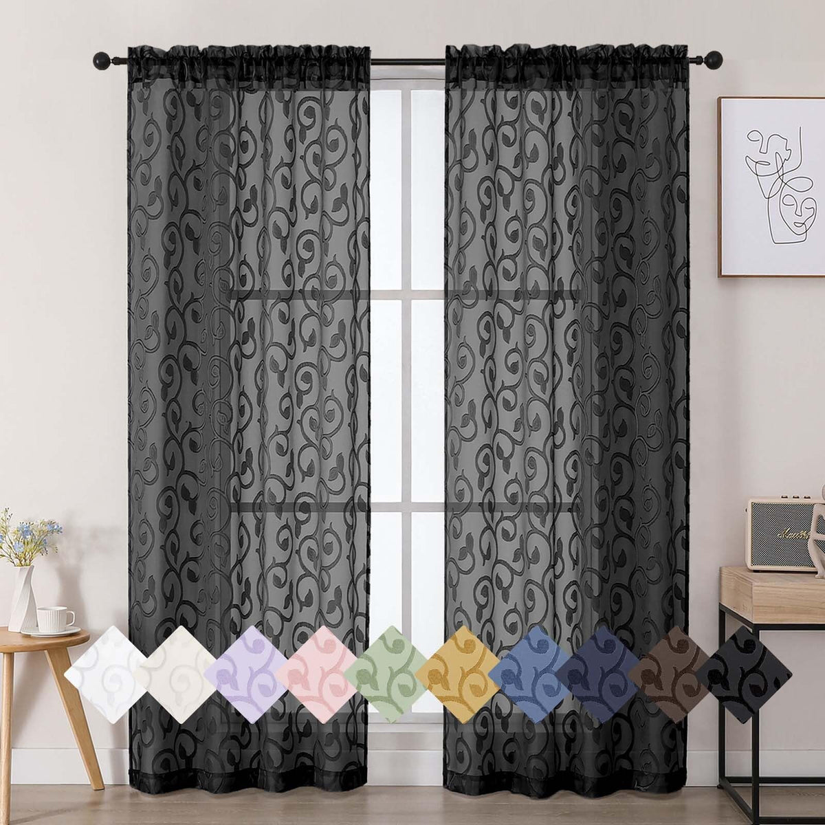 Dusty Blue Sheer Curtains for Bedroom Living Room 72 Inches Long 2 Panels Set, Soft Airy Geometric Jacquard Clip Curtains Drapes, Modern Rod Pocket Door Curtain, 2Pcs Each 42" Wx72 L Inch