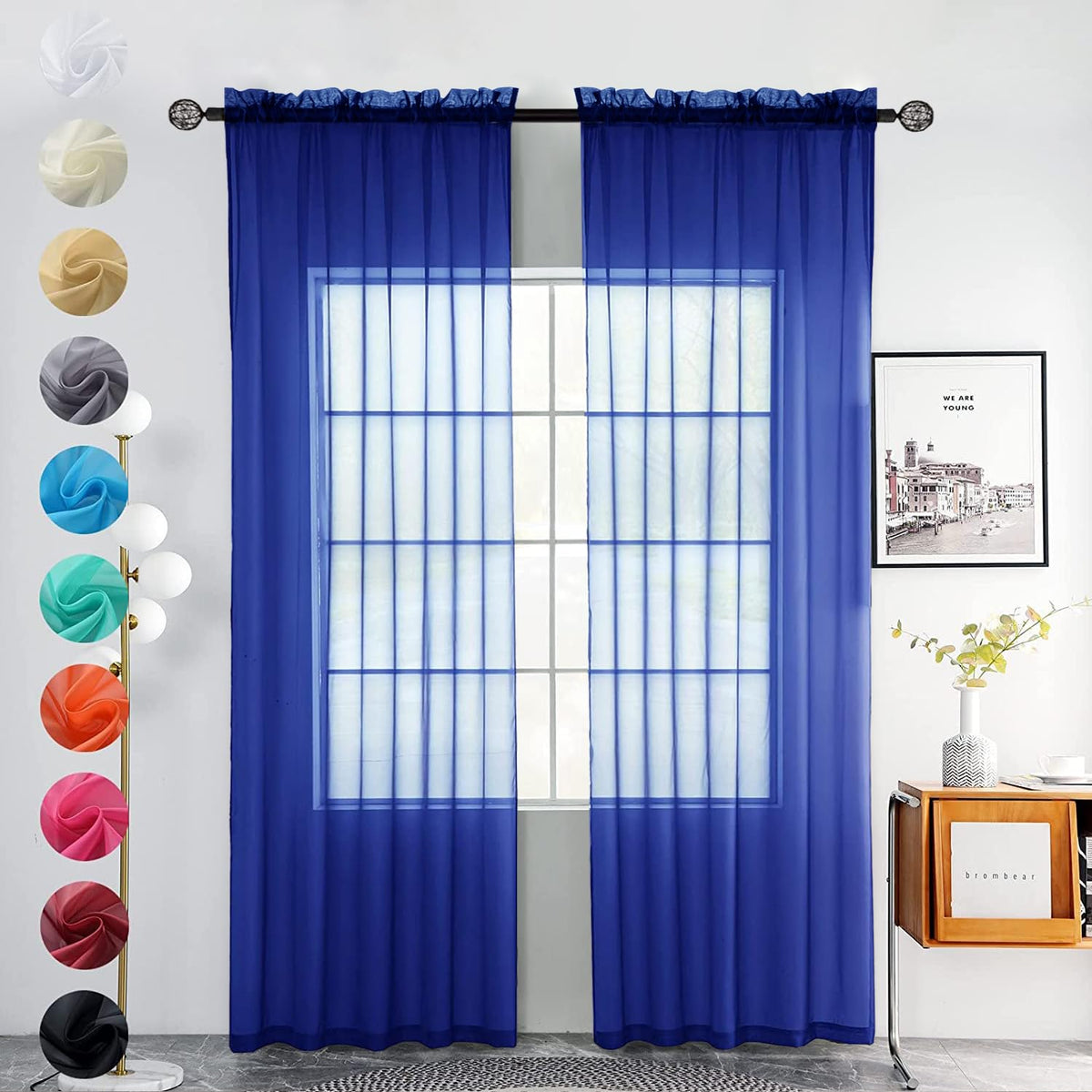 youleyar Solid Sheer Rod Pocket Curtain Voile Draperies 2 Panels White Beige Black Grey Coffee 52 Inch Width 84 Inch Long 1 Pair for Kitchen Bedroom Children Living Room Yard (Orange,52Wｘ84L)