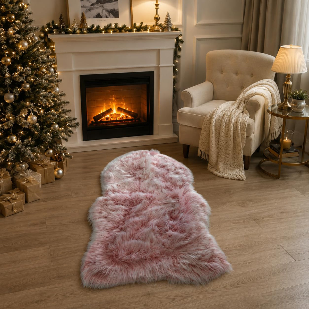 EasyJoy Ultra Soft Fluffy/Fuzzy Shaggy Area Rug Faux Fur Chair Cover Seat Pad for Bedroom Floor Sofa Living Room (2 x 6 ft Sheepskin, Beige)