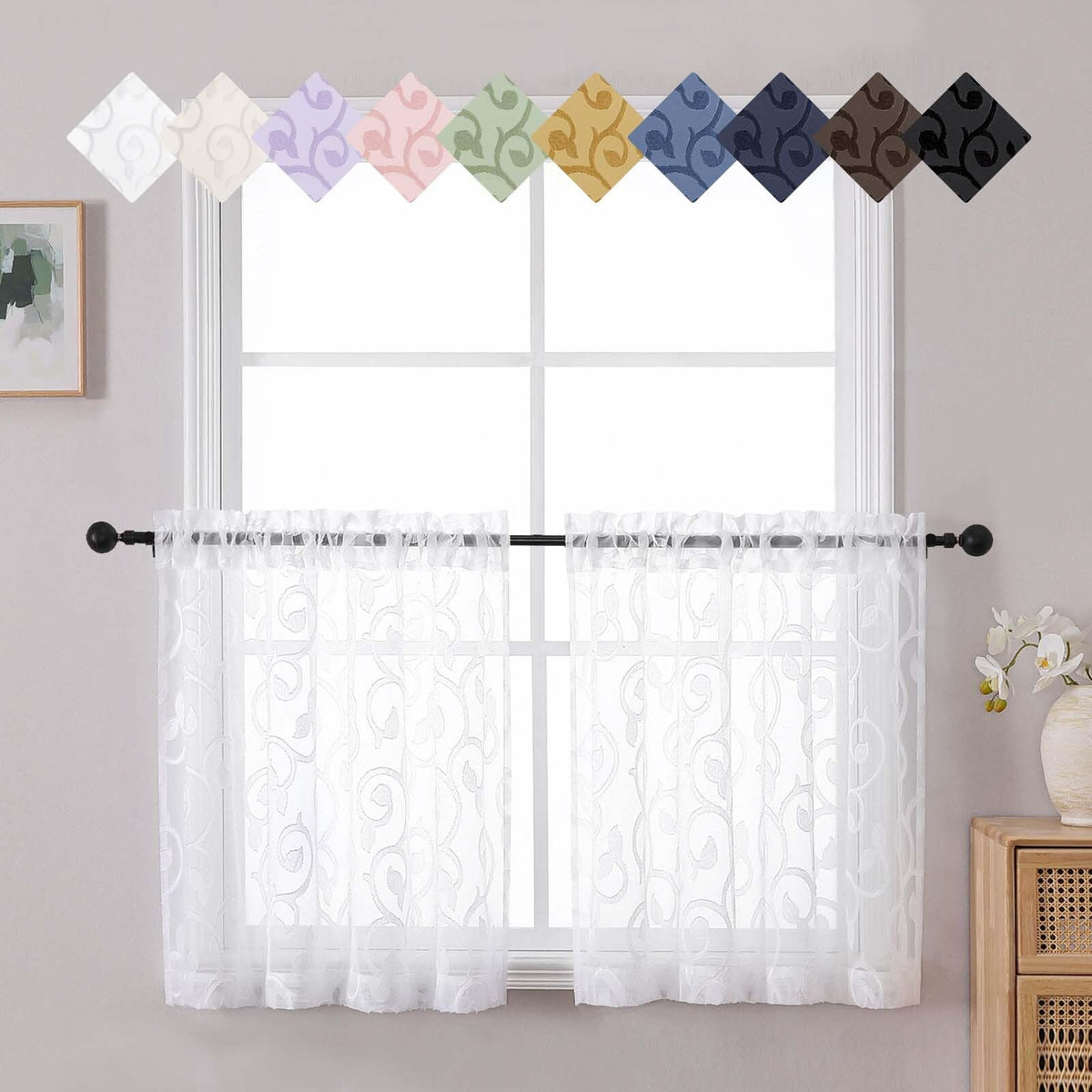 Dusty Blue Sheer Curtains for Bedroom Living Room 72 Inches Long 2 Panels Set, Soft Airy Geometric Jacquard Clip Curtains Drapes, Modern Rod Pocket Door Curtain, 2Pcs Each 42" Wx72 L Inch