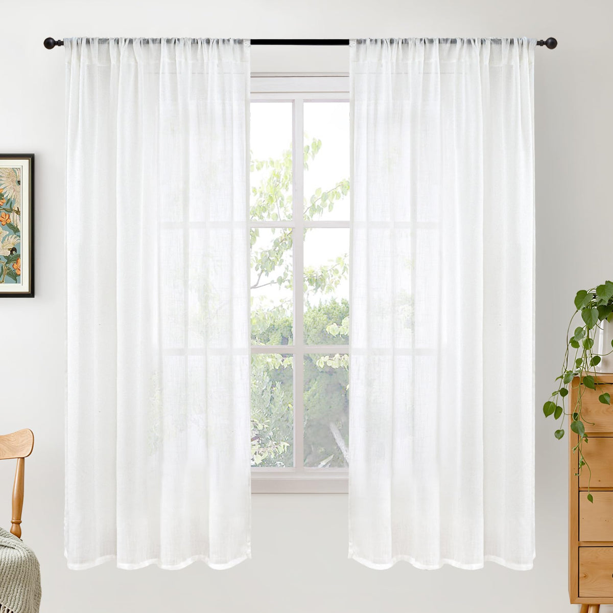 BGment Linen Sheer Curtains 84 Inches Long 2 Panels Set for Living Room