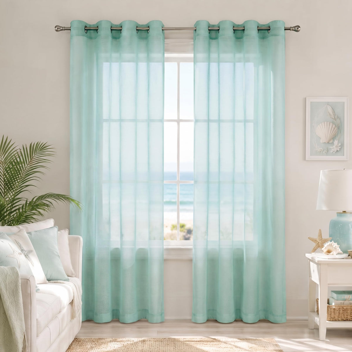 Mrs.Naturall Black Sheer Curtains 84 Inches Long for Living Room Set of 2 Panels Ring Grommet Window Curtain Panels for Bedroom 52x84 Inch Length