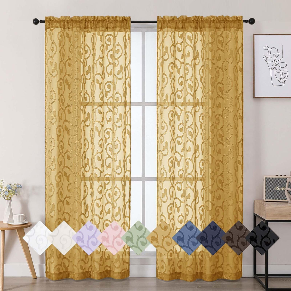 Dusty Blue Sheer Curtains for Bedroom Living Room 72 Inches Long 2 Panels Set, Soft Airy Geometric Jacquard Clip Curtains Drapes, Modern Rod Pocket Door Curtain, 2Pcs Each 42" Wx72 L Inch
