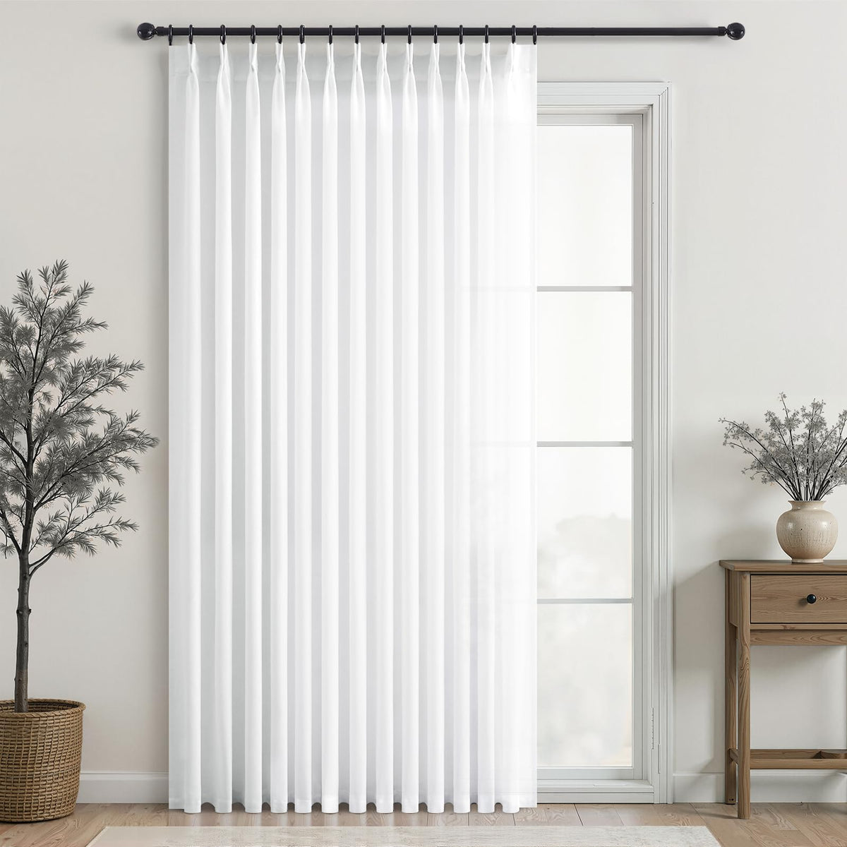 96 Inches Long Pinch Pleated Semi Sheer Curtains,Natural Linen Blended Light Filtering Window Curtains 96 Length 2 Panels for Living Room Bedroom Pinch Pleat Drapes with Hooks 2 Panels 40" Wx96 L