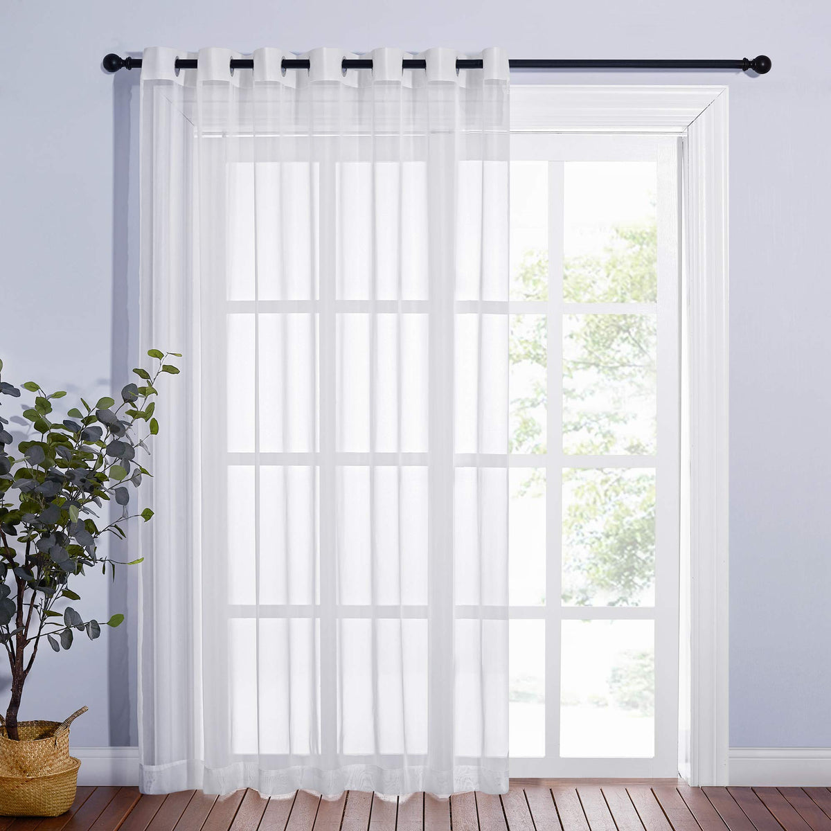 NICETOWN Living Room Window Curtain Extra Long & Wide, Grommet Casual Voile Sheer Airy Window Treatment Sweep to Floor for Sliding/French Door, Ivory, W100 x L108, 1 Panel