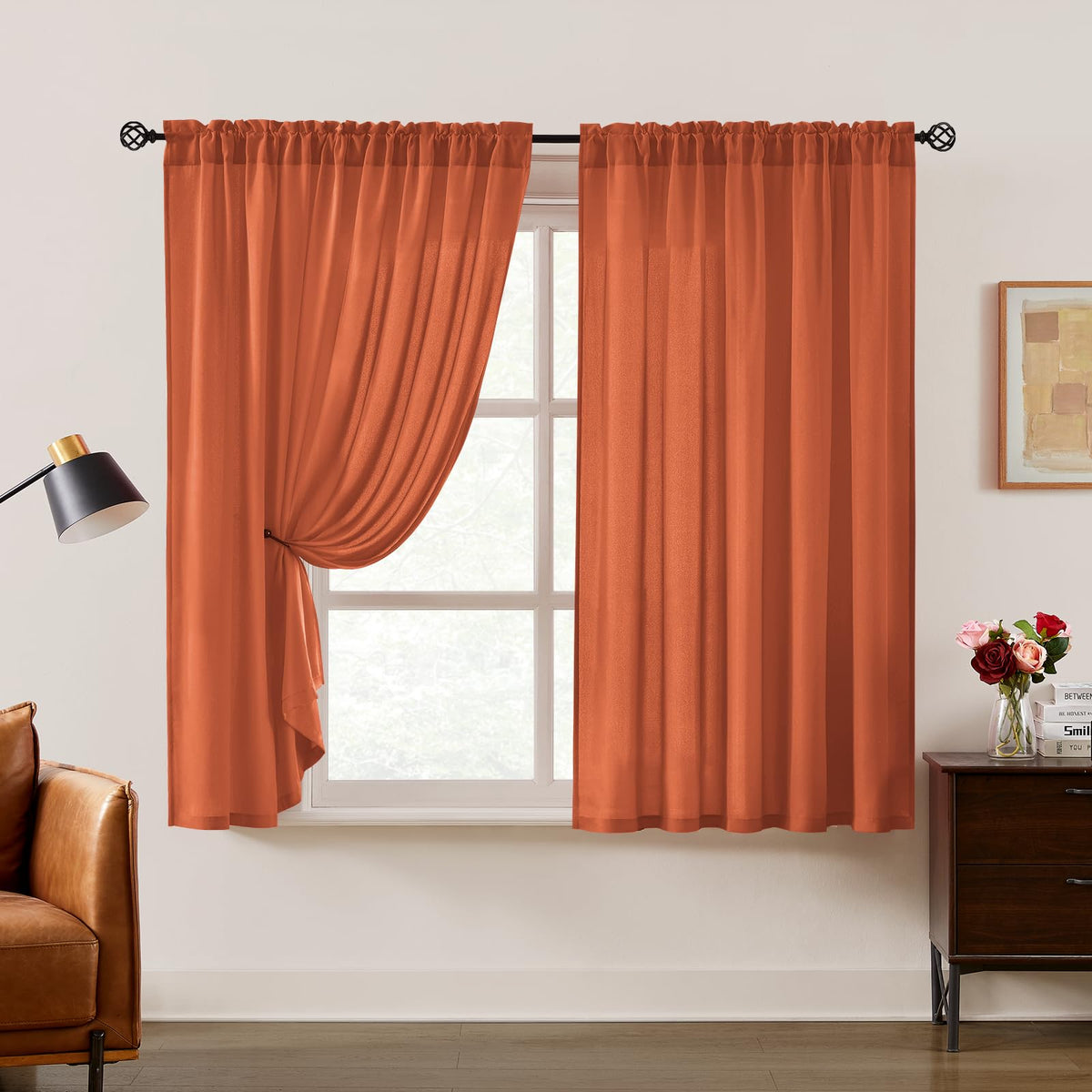 HOMEIDEAS Non-See-Through White Privacy Semi Sheer Curtains, 52 X 84 Inches