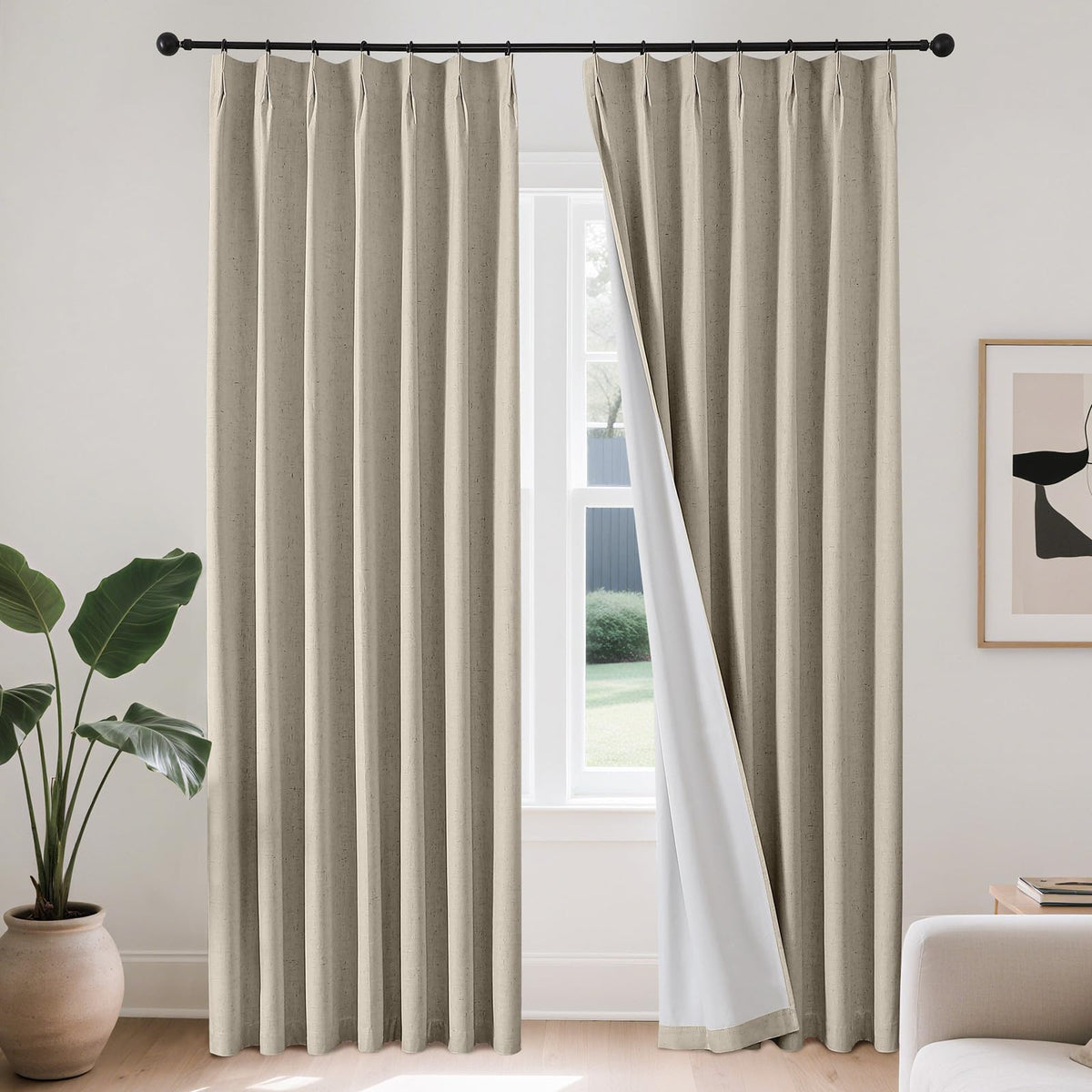 Joydeco Linen Curtains for Living Room,Light Filtering Rod Pocket Back Tab Semi Sheer Drapes Window Long Curtains 90 inches Long Ivory