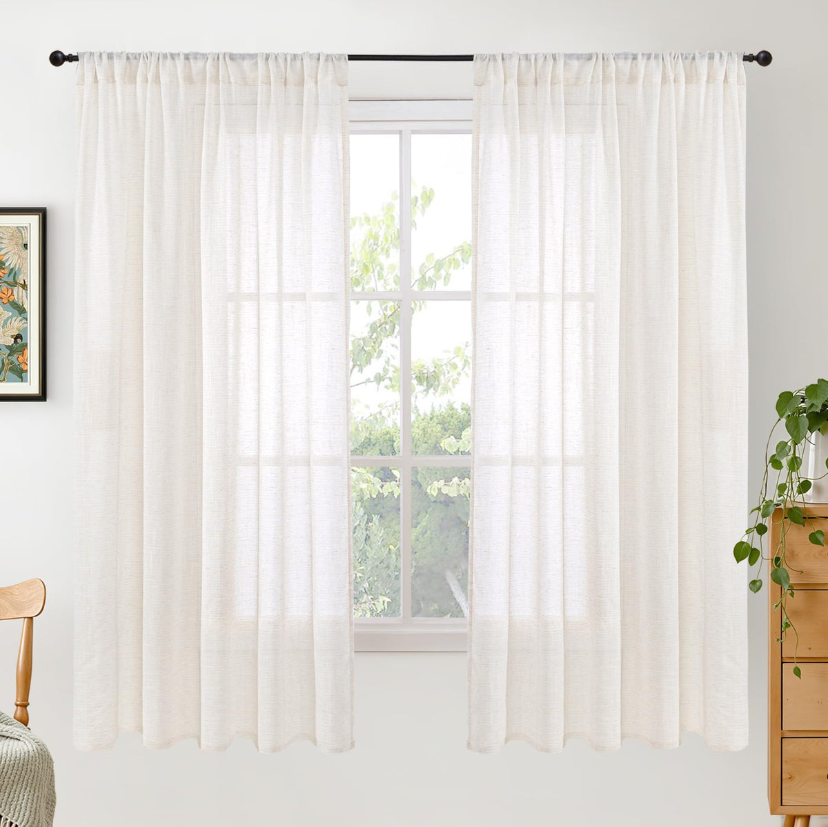BGment Linen Sheer Curtains 84 Inches Long 2 Panels Set for Living Room