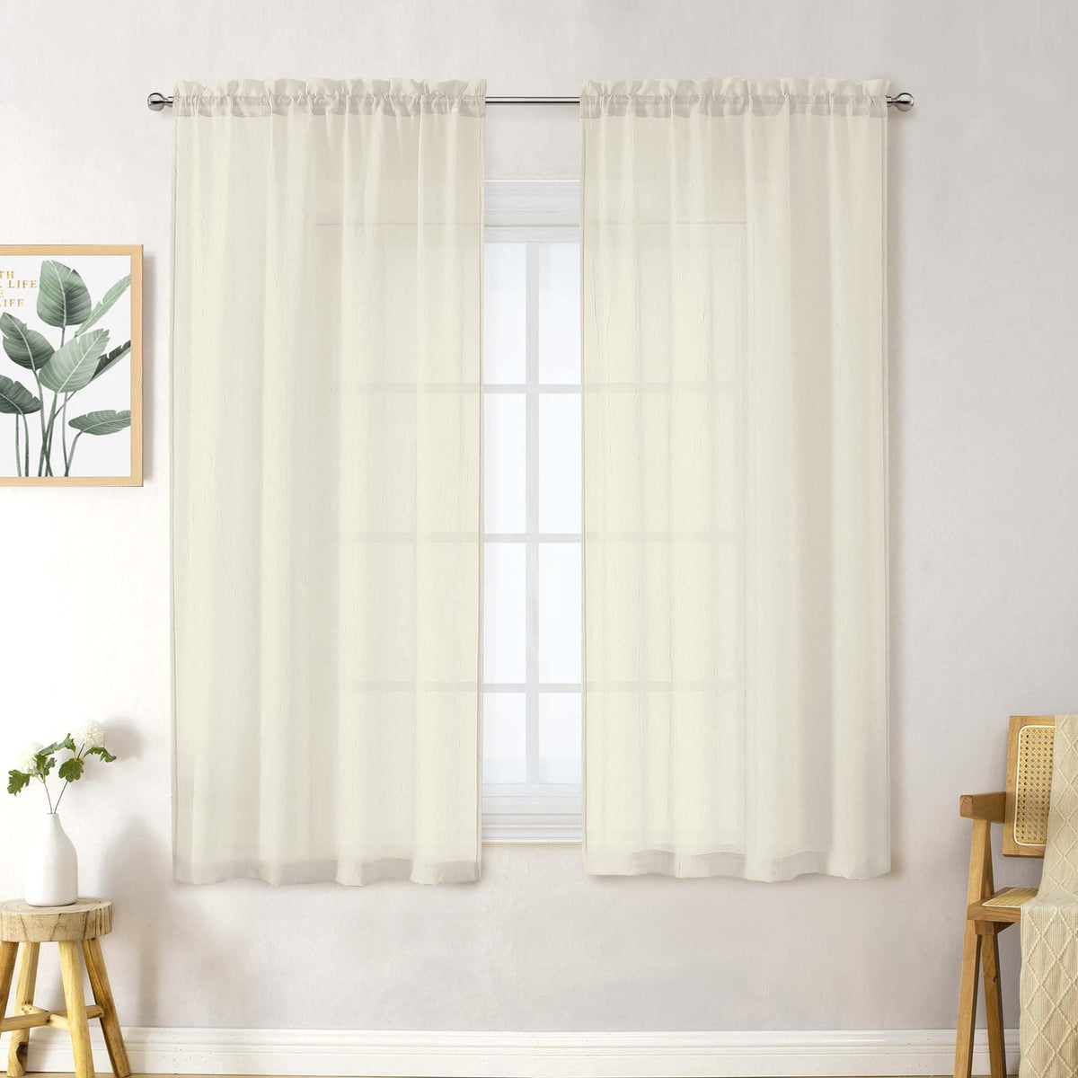 Chyhomenyc Crushed Sheer Navy Blue Curtains 84 Inch Length 2 Panels, Light Filtering Solid Crinkle Voile Lightweight Rod Pocket Sheer Curtian for Bedroom Living Room, Each 42Wx84L Inches