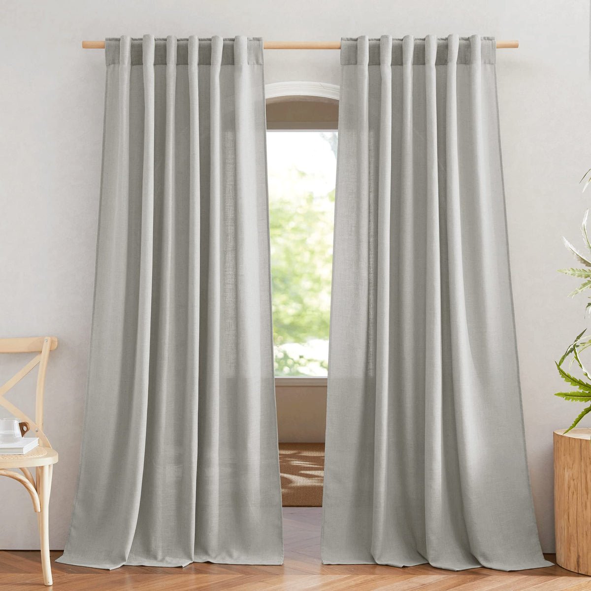 NICETOWN White Linen Sheer Curtains and Drapes 84 inches Long, Rod Pocket & Back Tab semitransparent with Light Through Vertical Window Treatments for Sliding Glass Door & Living Room, 52"W, Set of 2
