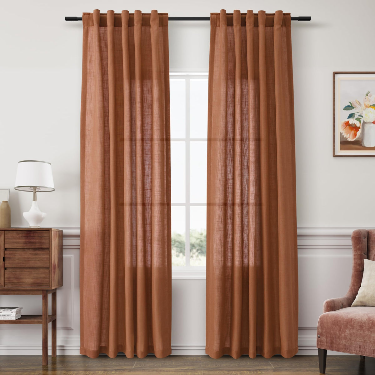 Joywell Linen Sheer Curtains 84 Inches Long for Living Room Beige Cream