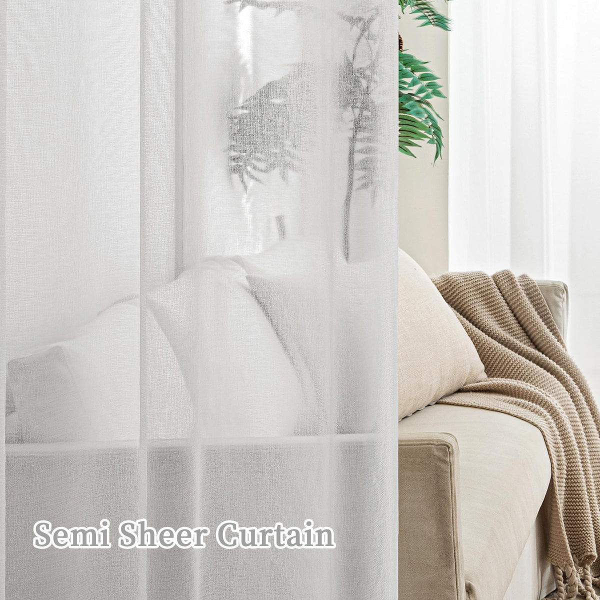 MIULEE Ivory Sheer Curtains Linen Textured Panels 54X84 Inches