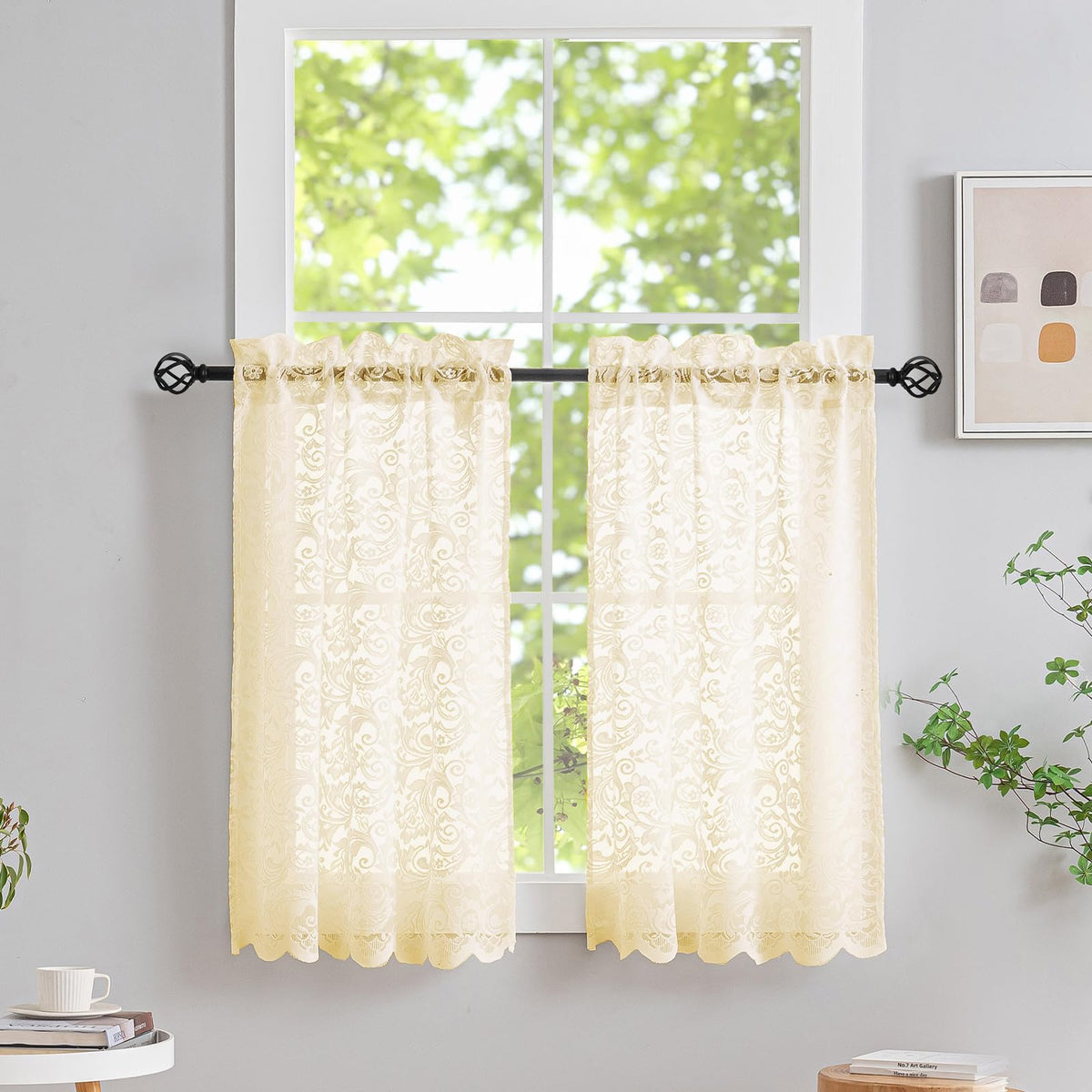 ALIGOGO Black Lace Curtains for Bedroom, Gothic Style, 52W x 63L Inch