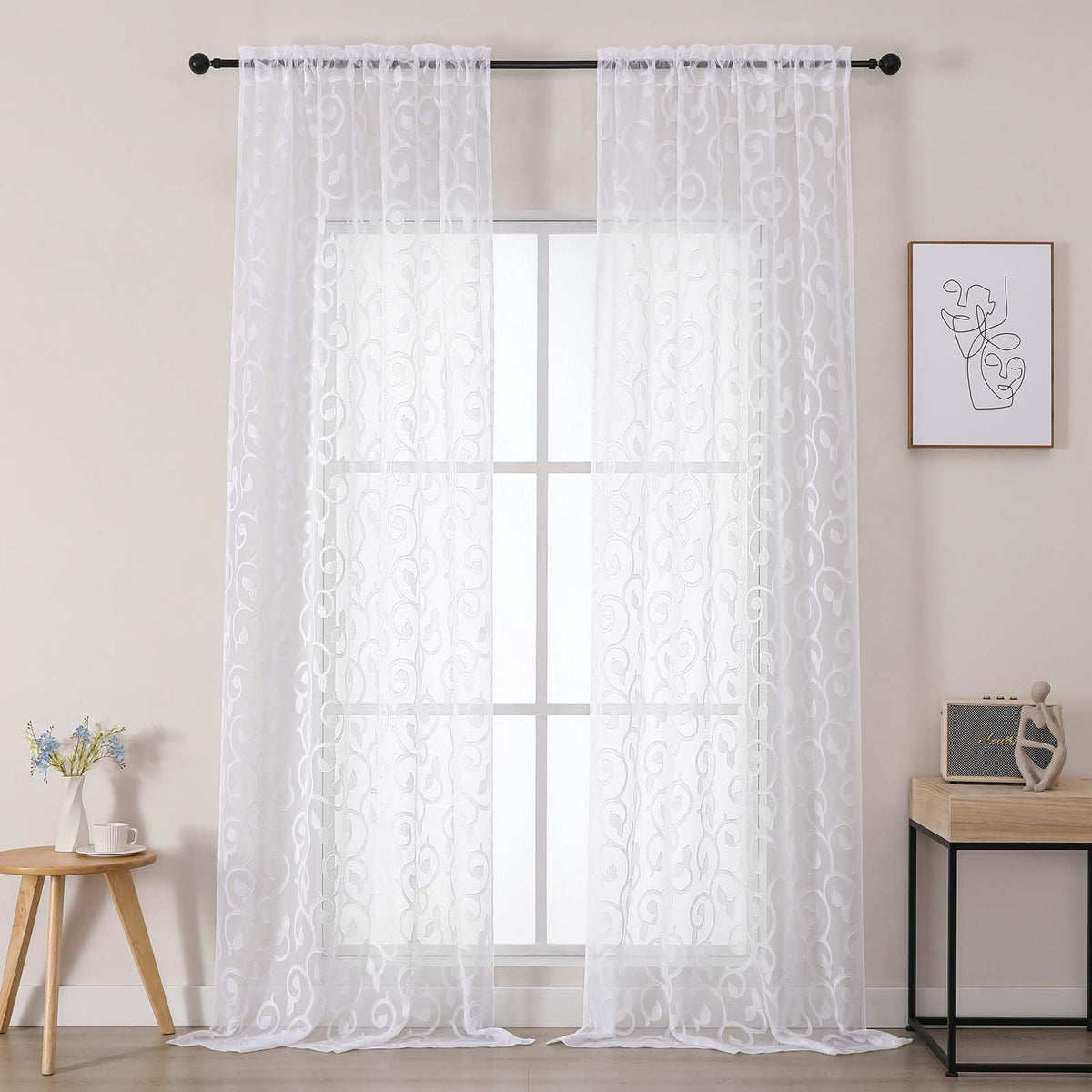 Dusty Blue Sheer Curtains for Bedroom Living Room 72 Inches Long 2 Panels Set, Soft Airy Geometric Jacquard Clip Curtains Drapes, Modern Rod Pocket Door Curtain, 2Pcs Each 42" Wx72 L Inch