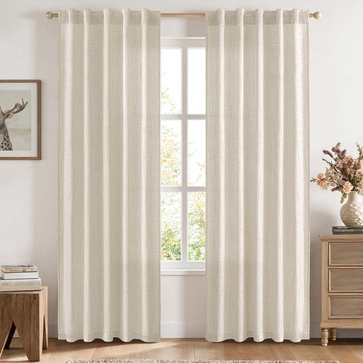 MIULEE Faux Linen Curtains 84 Inch Length 2 Panels Natural Semi Sheer Curtain with Back Tab Rod Pocket, Light Filtering Window Privacy Burlap Drapes for Living Room Bedroom 42W x 84L Linen