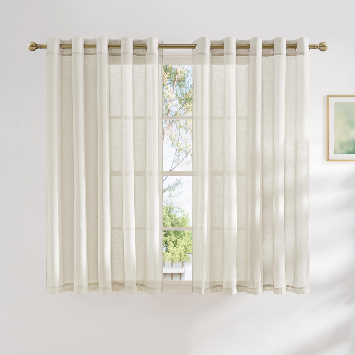NICETOWN White Sheer Linen Curtains 84 Inch Length 2 Panels Set, W52xL84